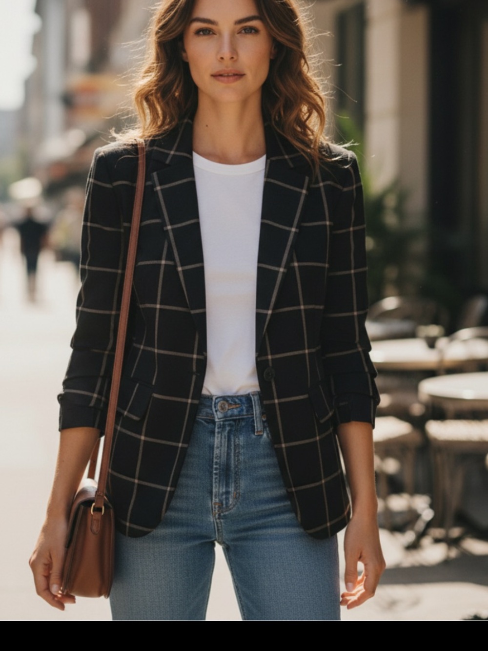The Limited Black Blazer with Taupe Windowpane